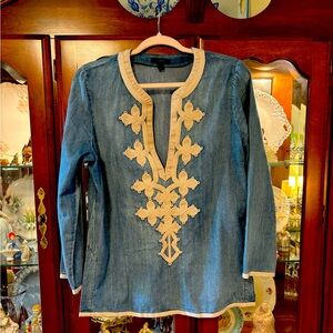 J Crew Chambray Denim Soutache Embroidered Tunic Size 6